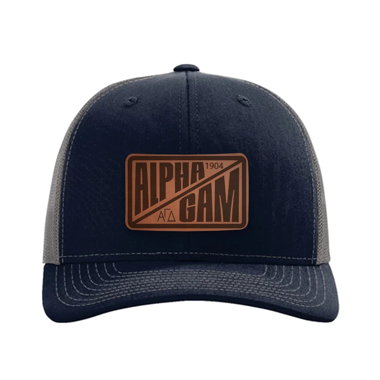 Alpha Gam Richardson 112 Leatherette Patch Trucker Hat - Divide