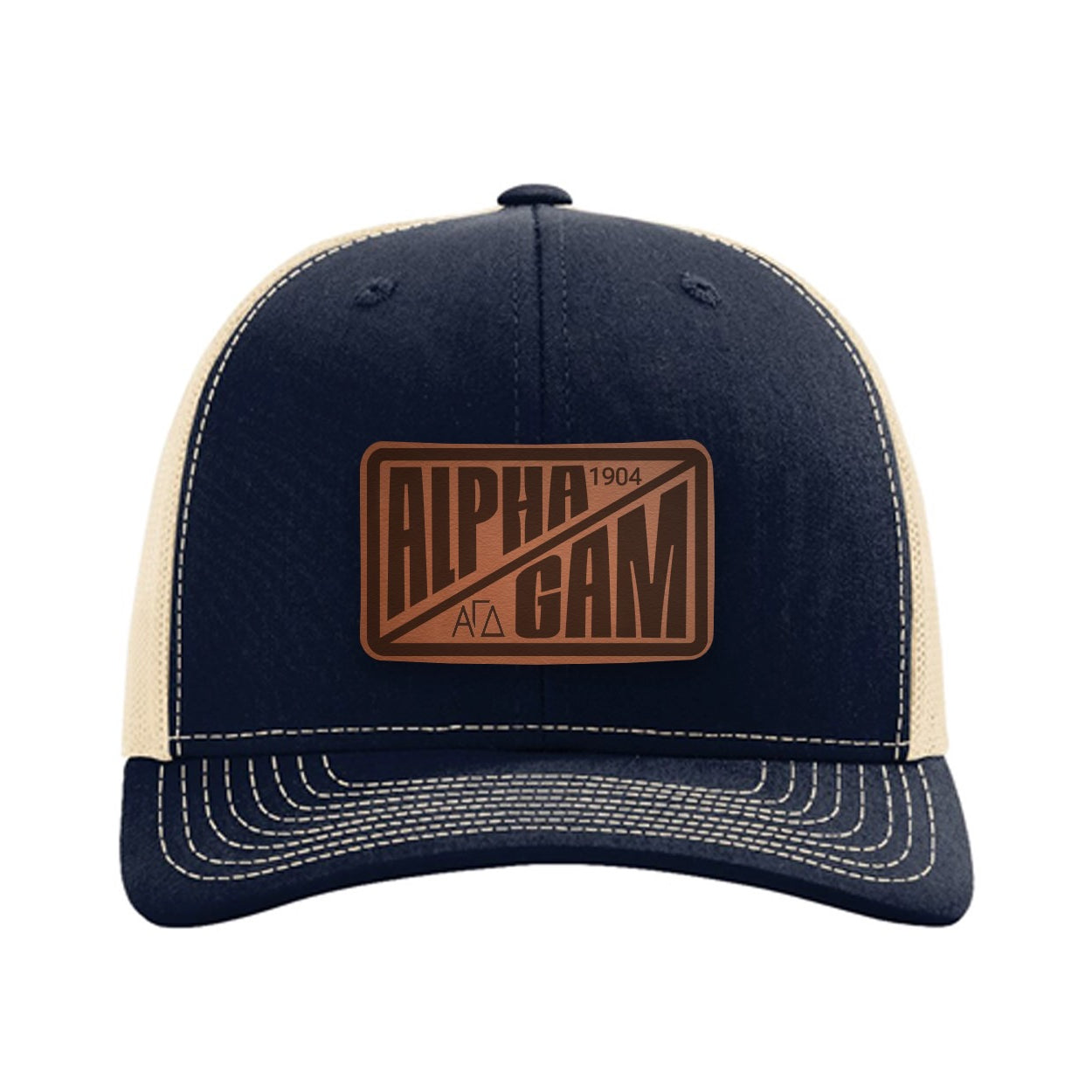 Alpha Gam Richardson 112 Leatherette Patch Trucker Hat - Divide
