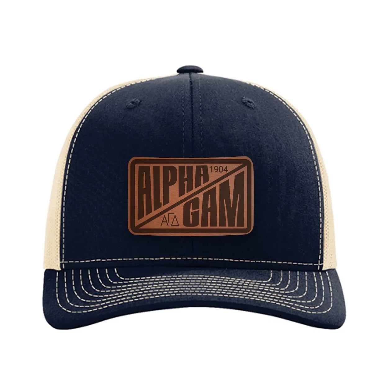 Alpha Gam Richardson 112 Leatherette Patch Trucker Hat - Divide