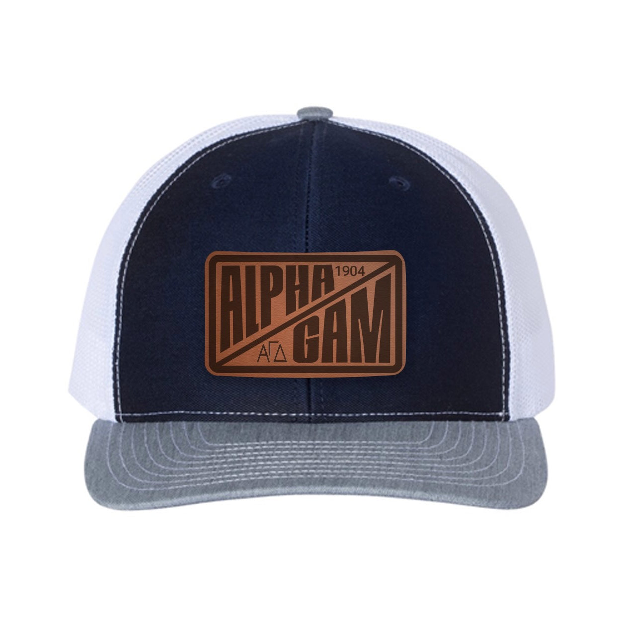Alpha Gam Richardson 112 Leatherette Patch Trucker Hat - Divide