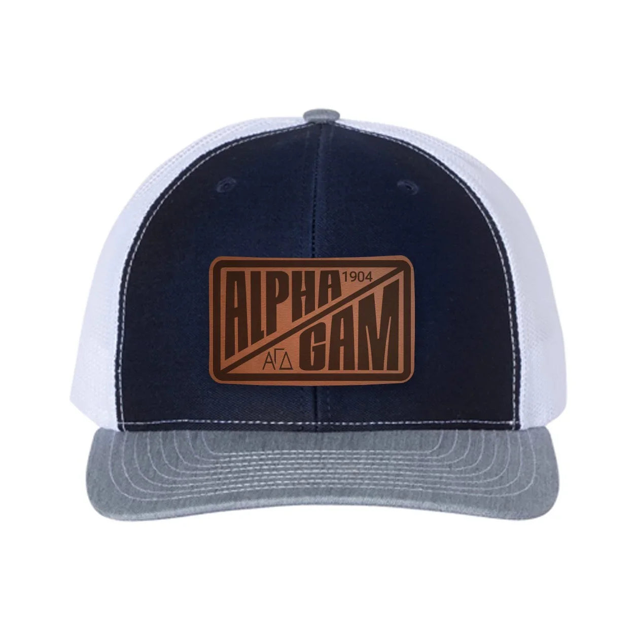 Alpha Gam Richardson 112 Leatherette Patch Trucker Hat - Divide