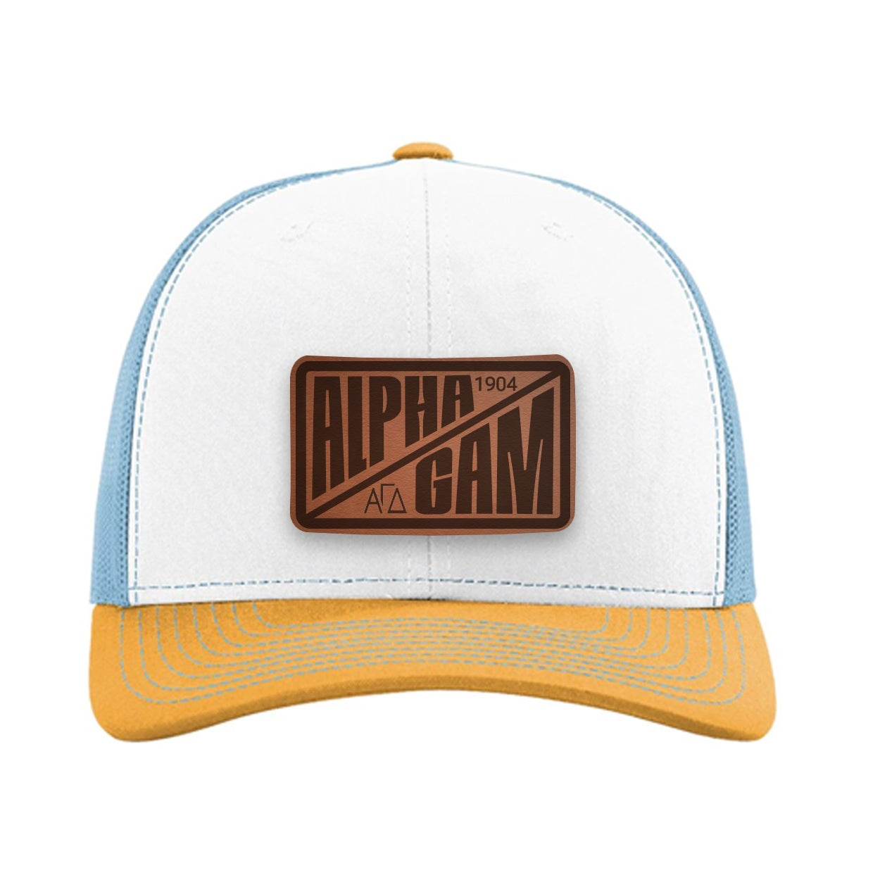 Alpha Gam Richardson 112 Leatherette Patch Trucker Hat - Divide