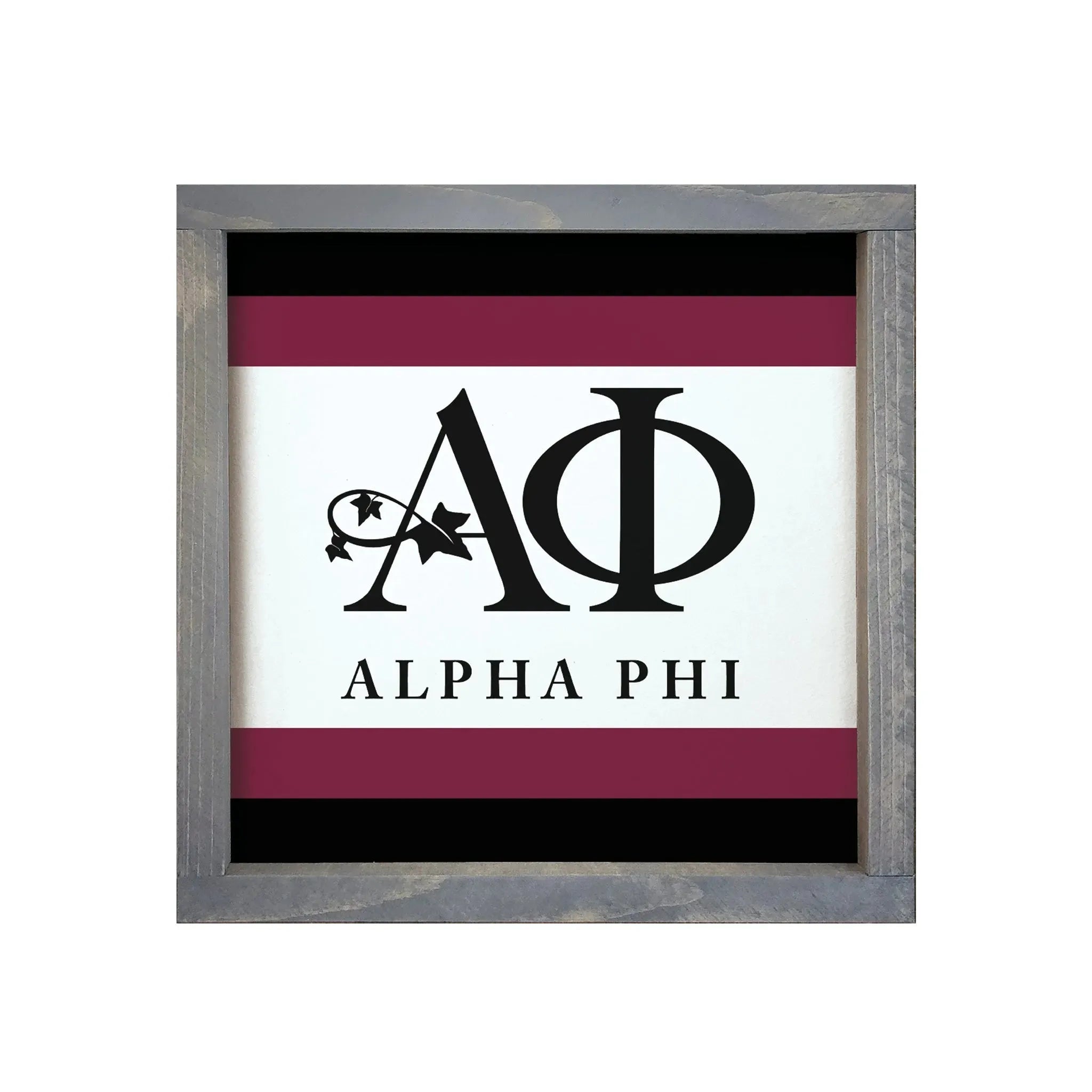 Alpha Phi 12x12 Wood Framed Sign - Traditional Stripes Weathered Gray Wall Art & Signs
