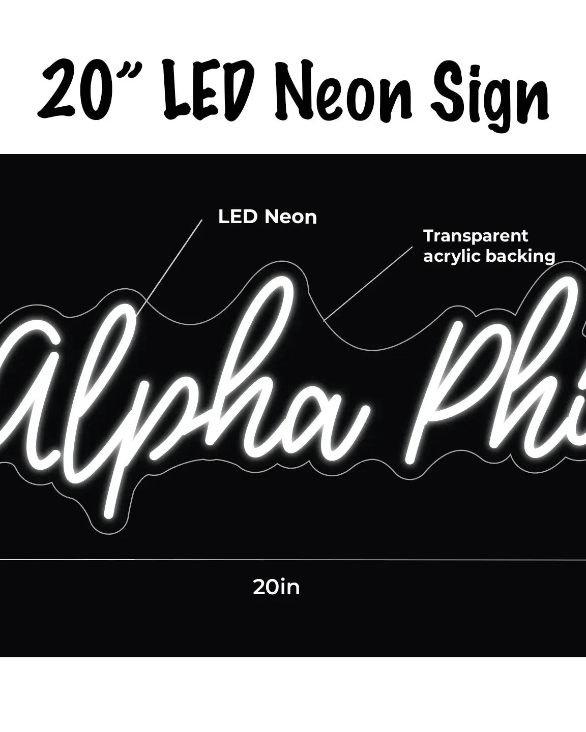 Alpha Phi LED Neon Script Sign w/ Dimmer Neon Signs