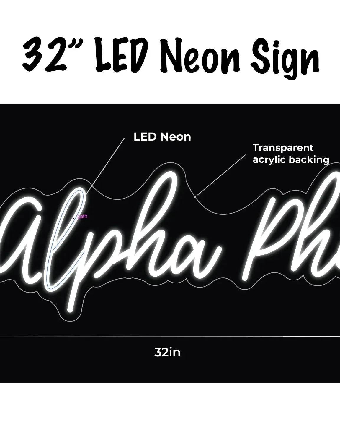 Alpha Phi LED Neon Script Sign w/ Dimmer Neon Signs