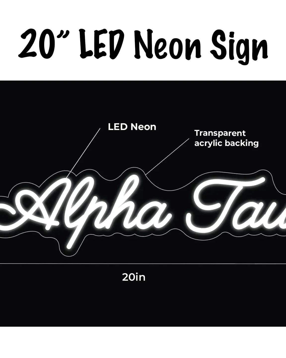 Alpha Tau LED Neon Script Sign w/ Dimmer Neon Signs