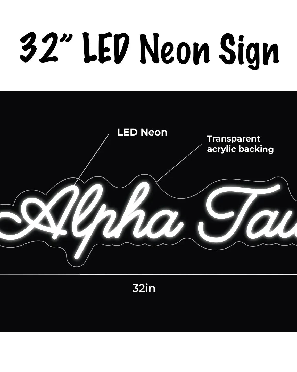 Alpha Tau LED Neon Script Sign w/ Dimmer Neon Signs