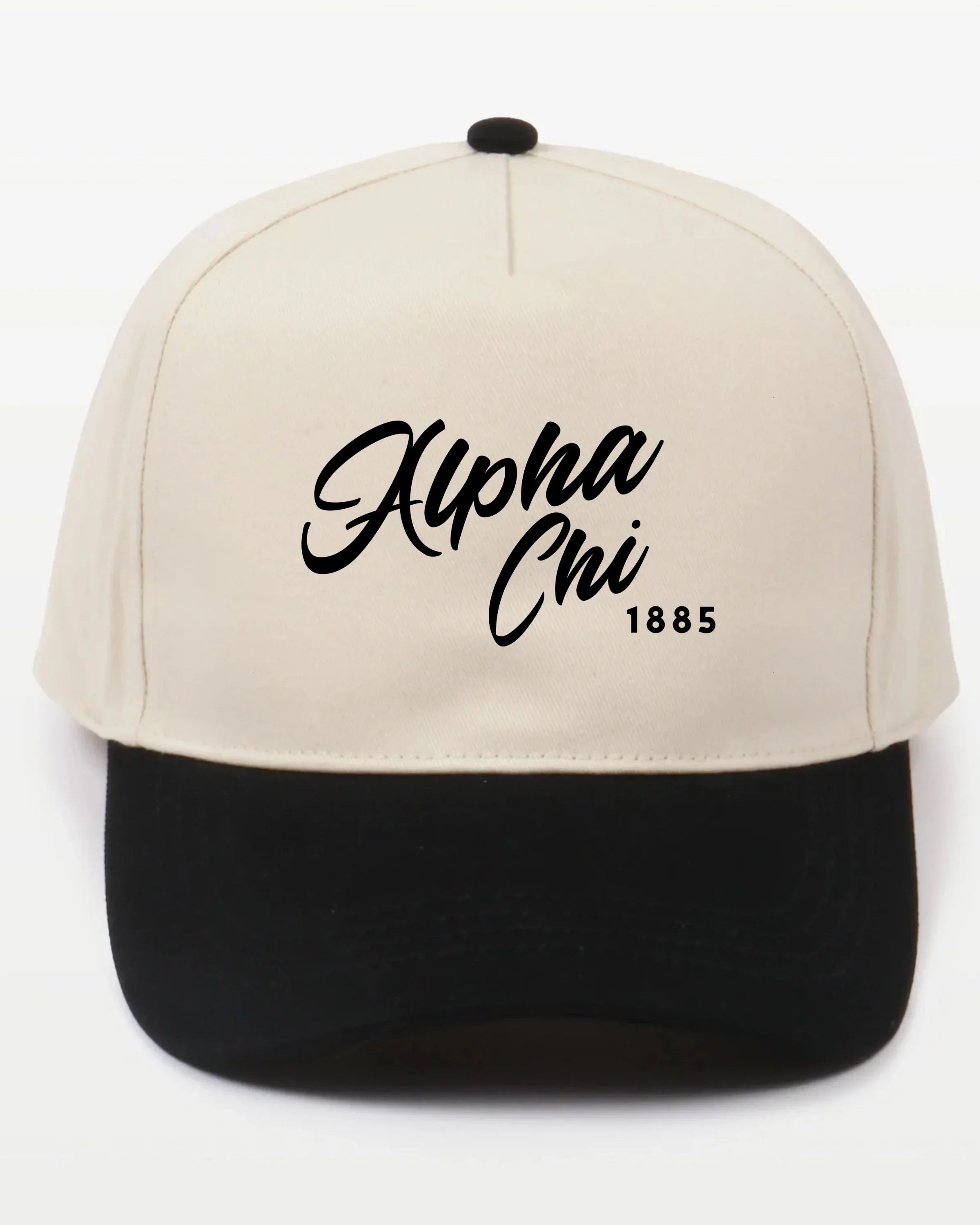 Alpha Chi Embroidered Two-Tone Baseball Cap - Script 1885 | AXO Gifts