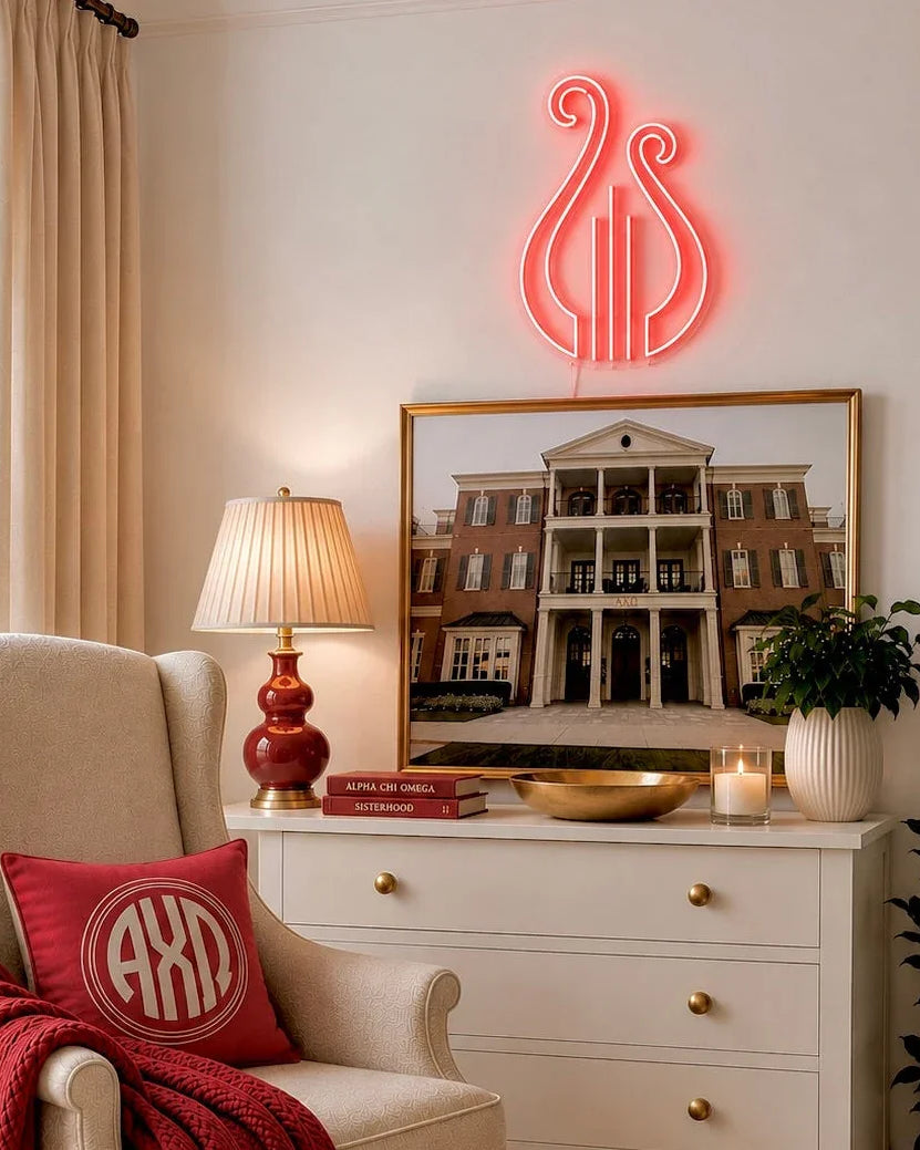 Alpha Chi Omega Lyre LED Neon Sign w/ Dimmer | AXO Dorm Wall Art