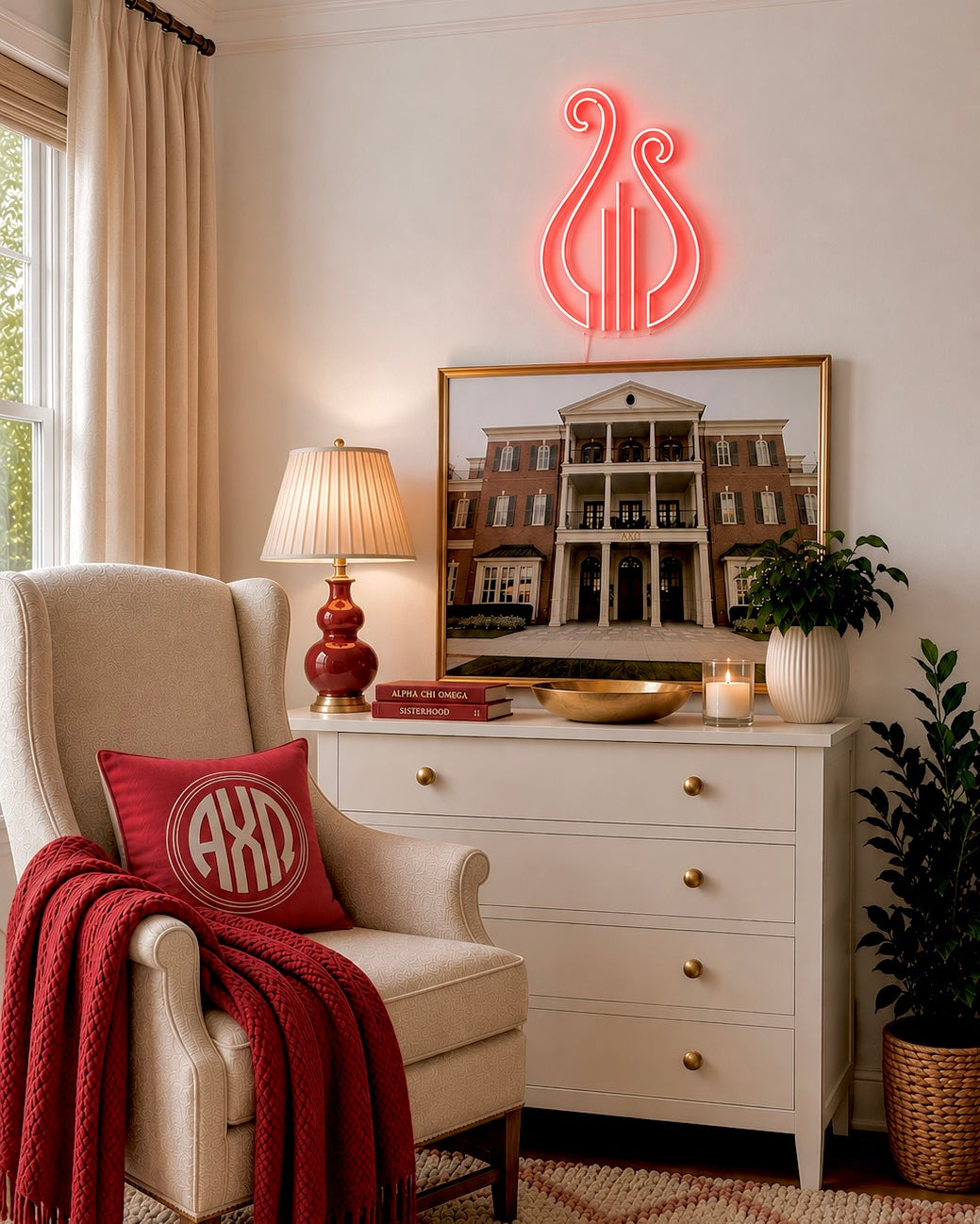 Alpha Chi Omega Lyre LED Neon Sign w/ Dimmer | AXO Dorm Wall Art
