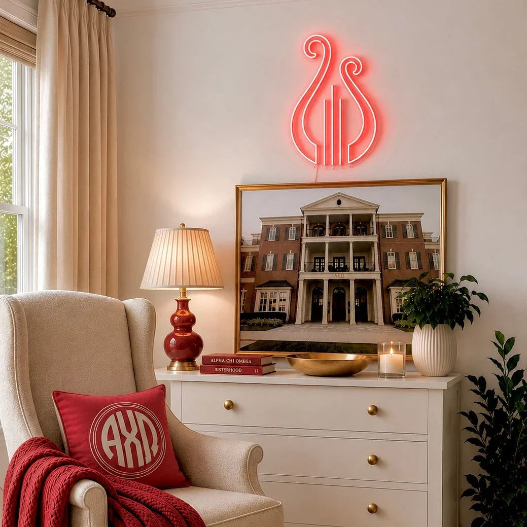 Alpha Chi Omega Lyre LED Neon Sign w/ Dimmer | AXO Dorm Wall Art