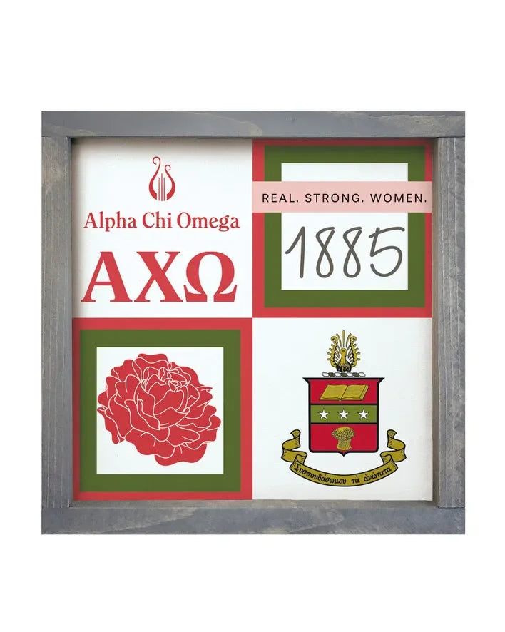 Alpha Chi Omega Pi 12x12 Wood Framed Sign - Color Block Weathered Gray Wall Art & Signs