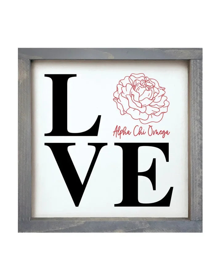 Alpha Chi Omega 12x12 Wood Framed Sign - LOVE White Weathered Gray Wall Art & Signs