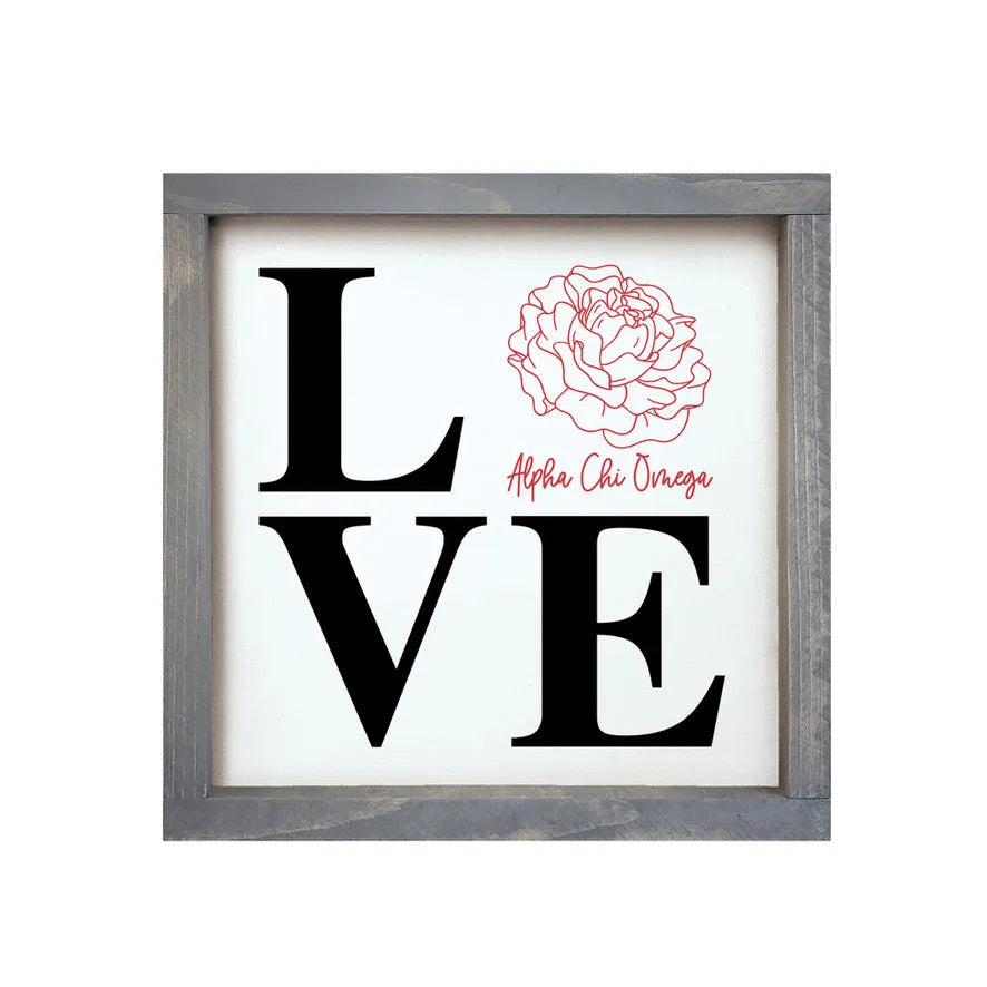 Alpha Chi Omega 12x12 Wood Framed Sign - LOVE White Weathered Gray Wall Art & Signs