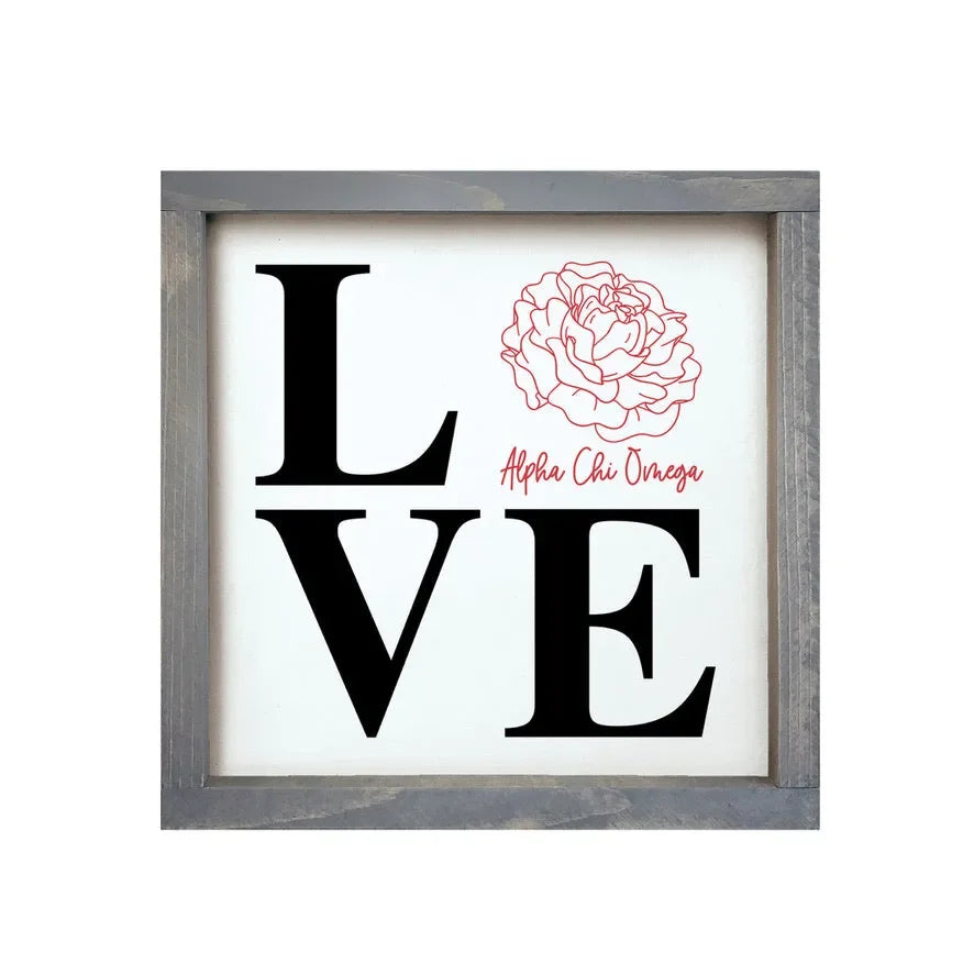 Alpha Chi Omega 12x12 Wood Framed Sign - LOVE White Weathered Gray Wall Art & Signs