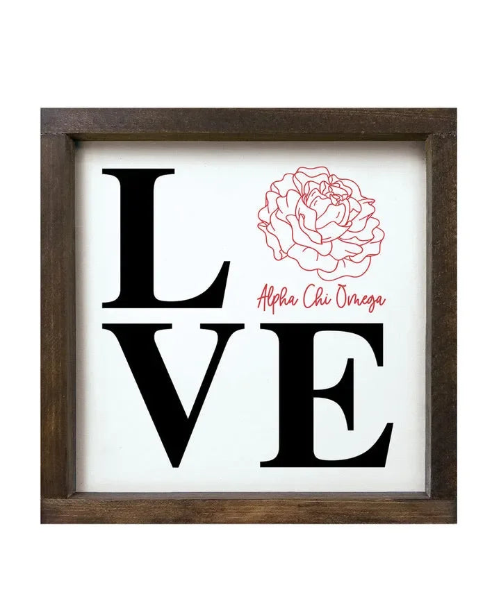 Alpha Chi Omega 12x12 Wood Framed Sign - LOVE White Walnut Stain Wall Art & Signs