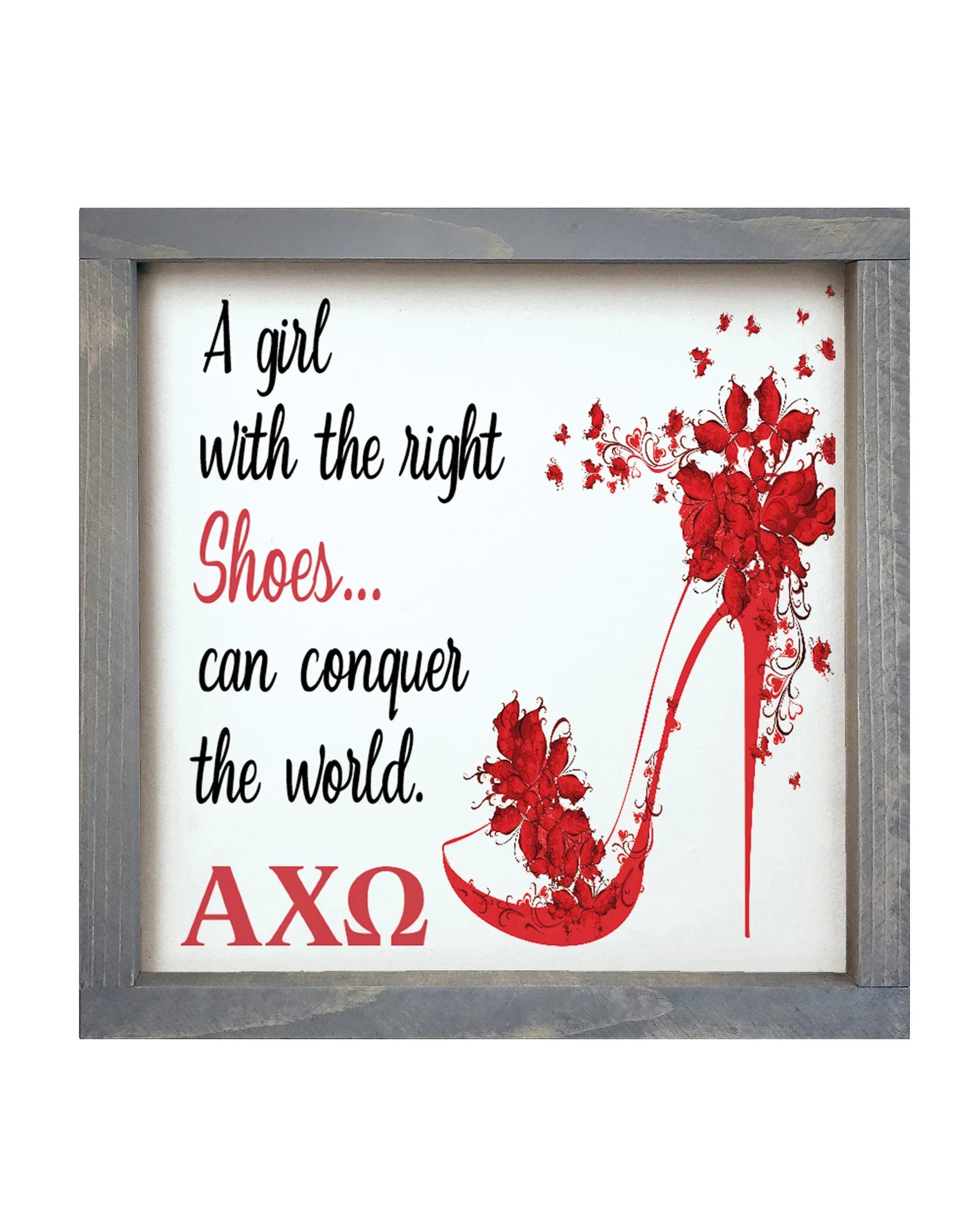 Alpha Chi Omega 12x12 Wood Framed Sign - The Right Shoes | Wall Art
