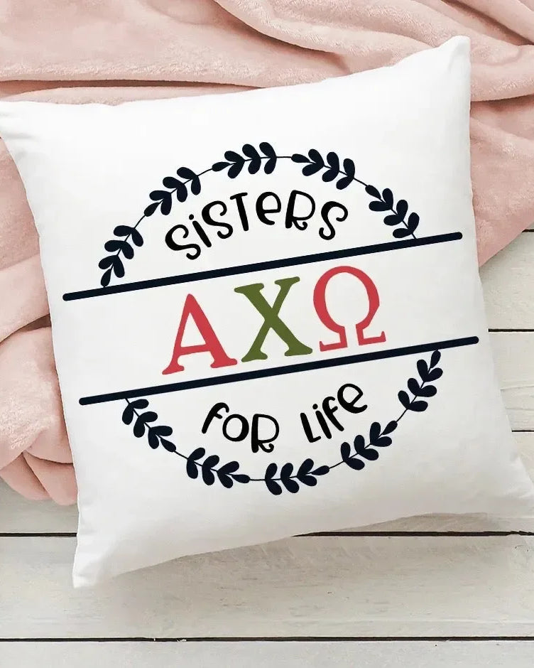Alpha Chi Omega 18" Throw Pillow Cover -Sisters for Life Pillow Covers