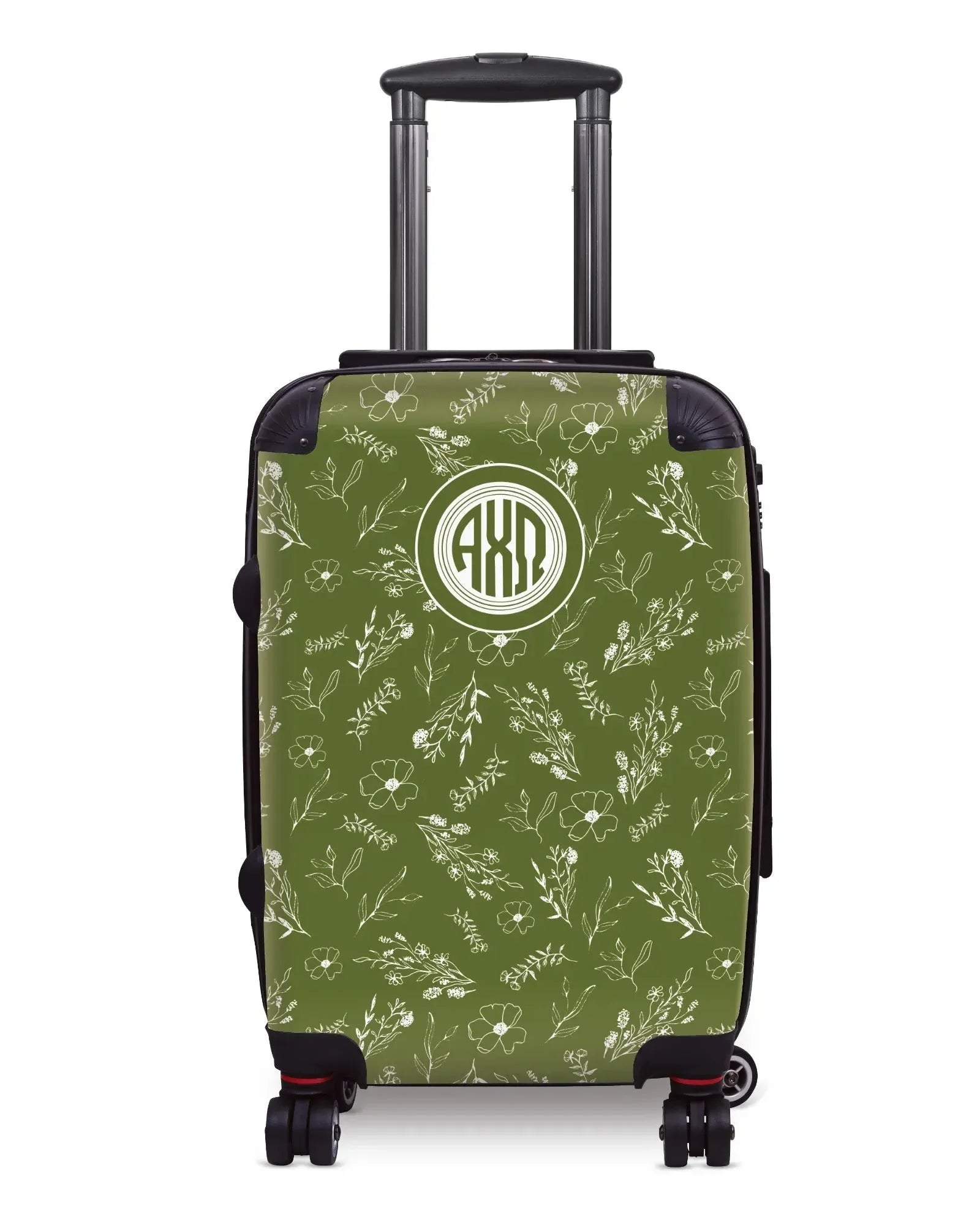Alpha Chi Omega Carry-on Suitcase - Olive Vintage Floral Suitcases