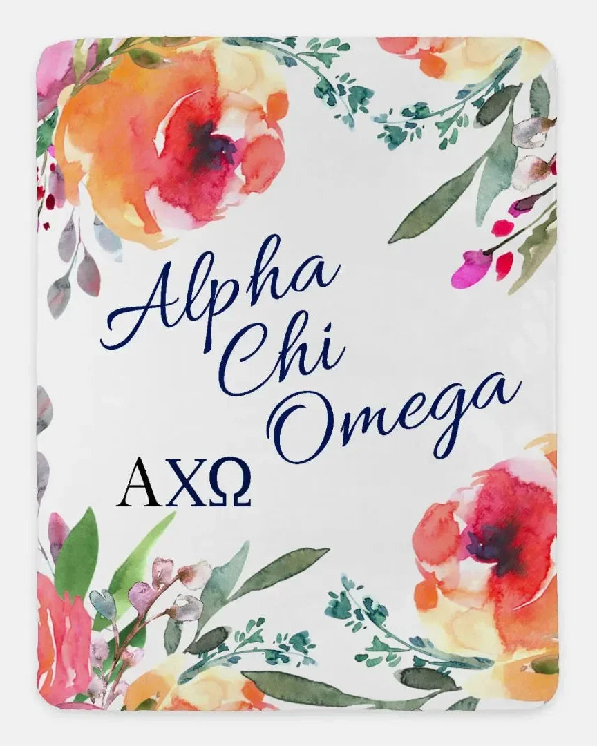 Alpha Chi Omega XL 60x80 Floral Sherpa Throw Blanket Throw Blankets