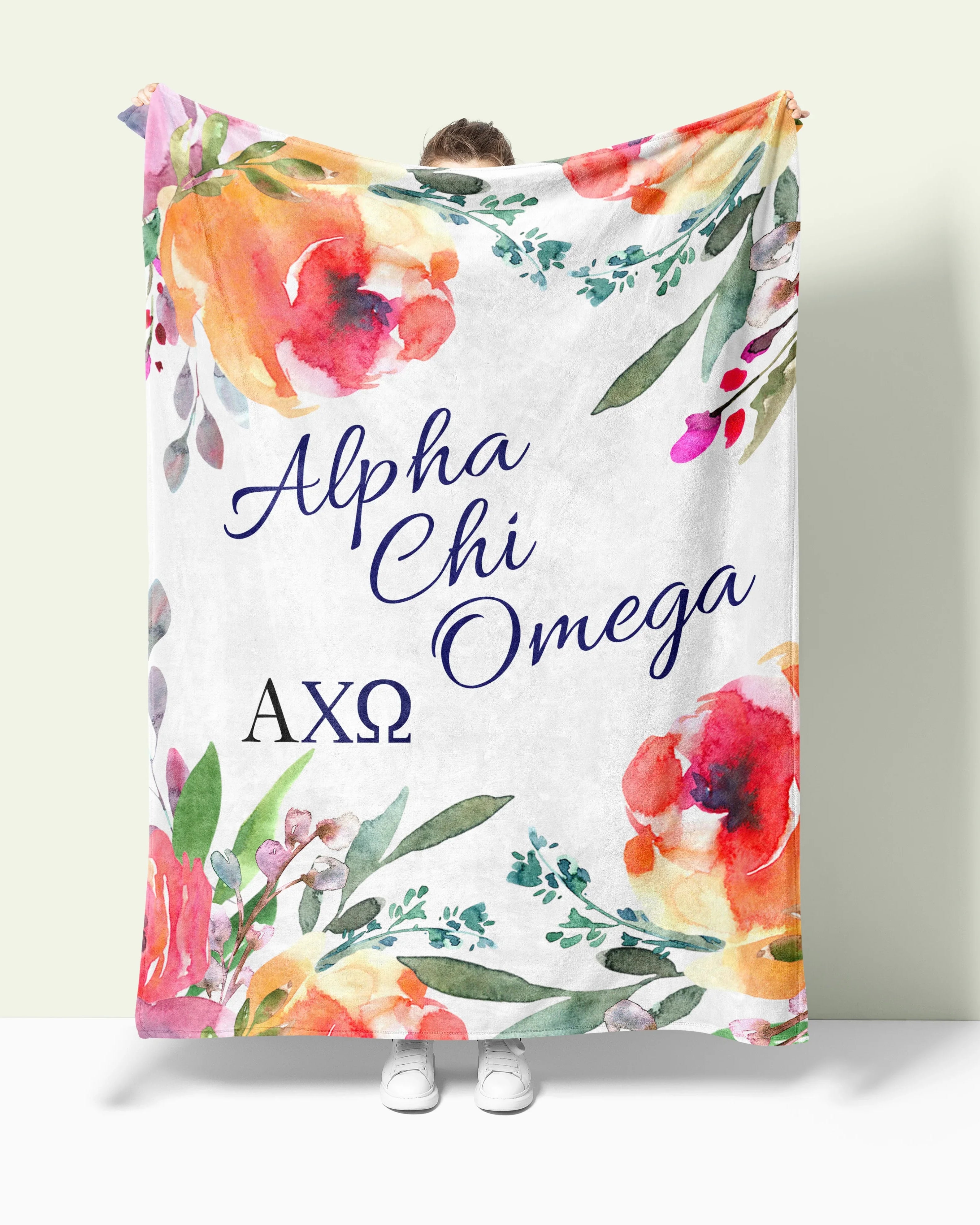 Alpha Chi Omega XL 60x80 Floral Sherpa Throw Blanket | AXO Gifts