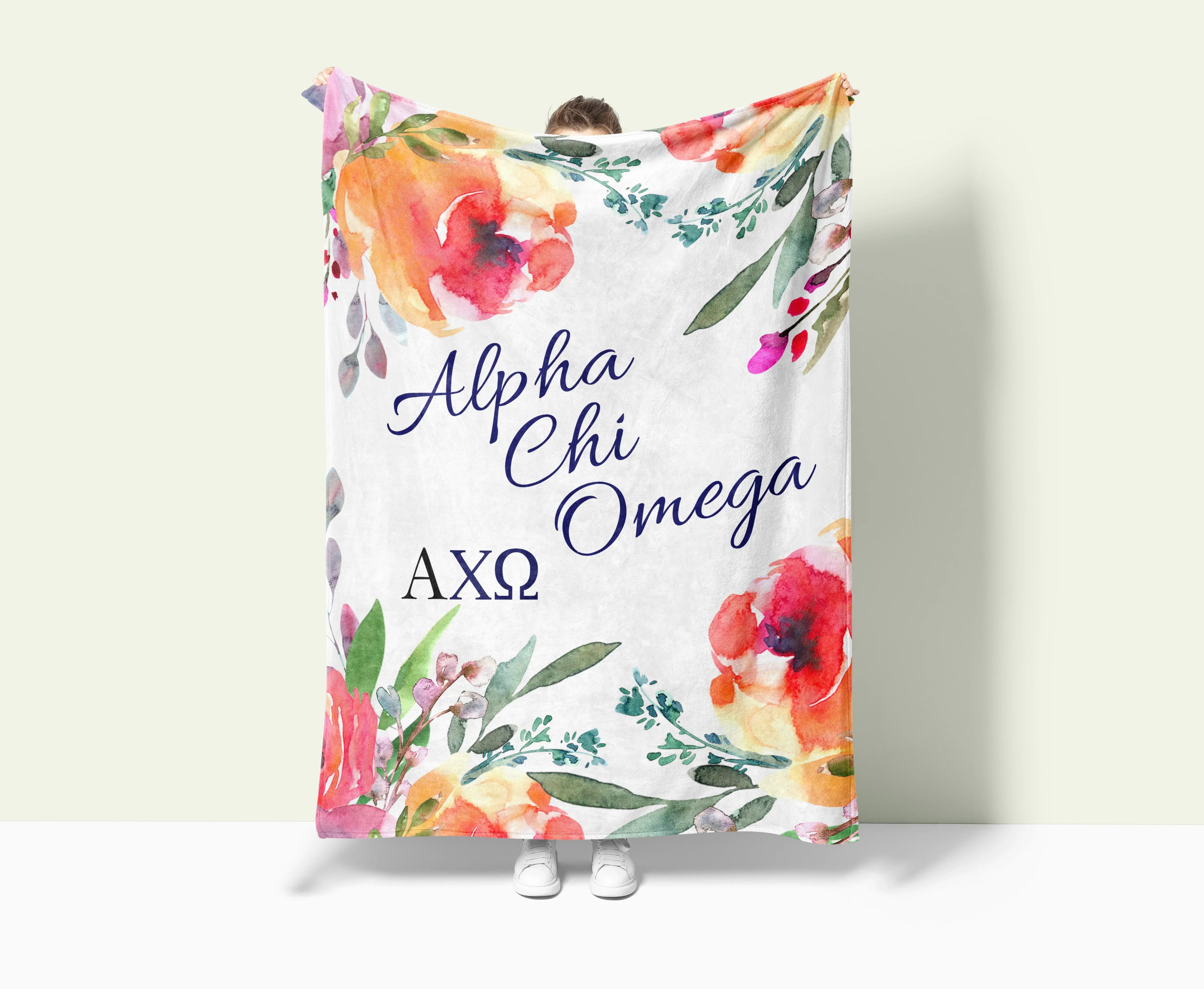 Alpha Chi Omega XL 60x80 Floral Sherpa Throw Blanket | AXO Gifts