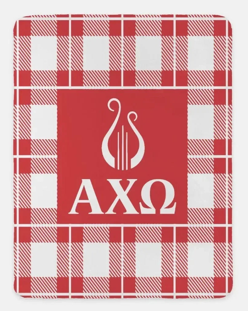 Alpha Chi Omega XL 60x80 Plaid Sherpa Throw Blanket Scarlet Throw Blankets