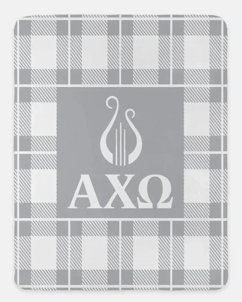 Alpha Chi Omega XL 60x80 Plaid Sherpa Throw Blanket Chord Throw Blankets