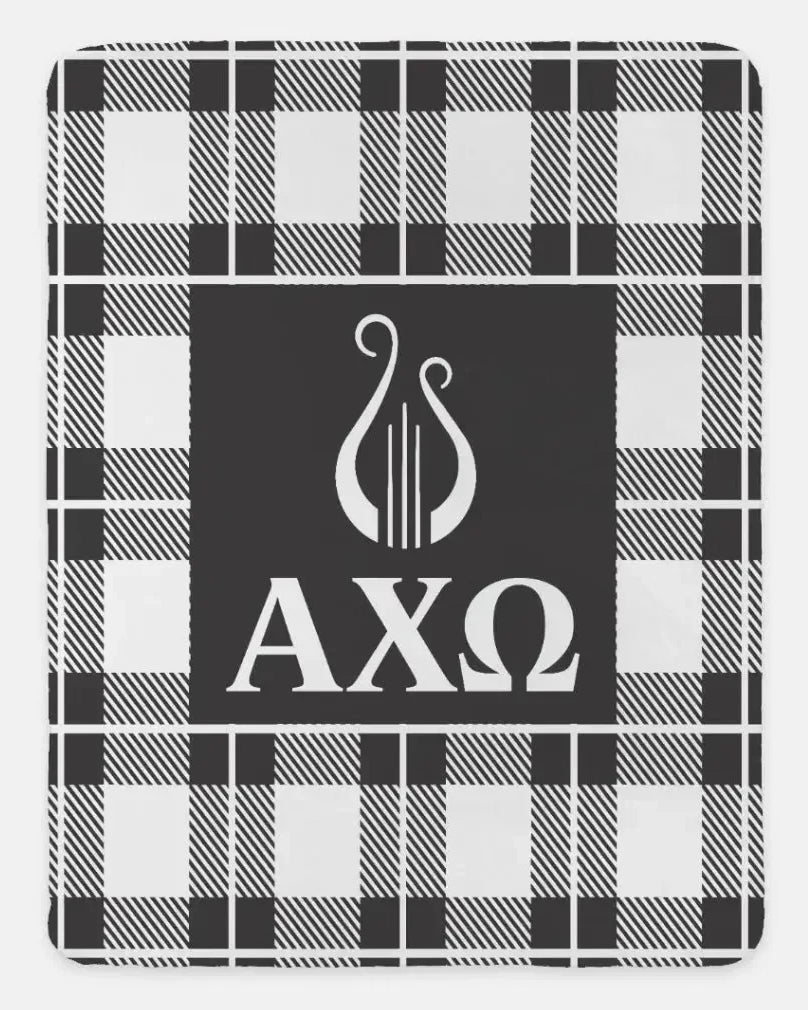 Alpha Chi Omega XL 60x80 Plaid Sherpa Throw Blanket Ebony Throw Blankets