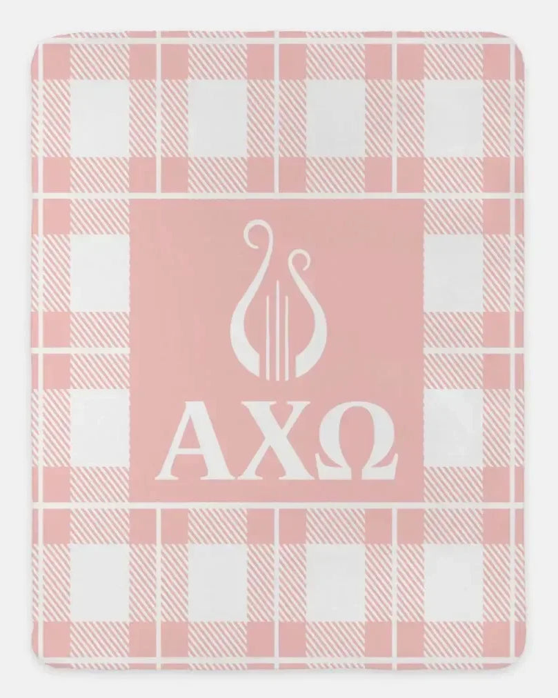 Alpha Chi Omega XL 60x80 Plaid Sherpa Throw Blanket Hera Throw Blankets