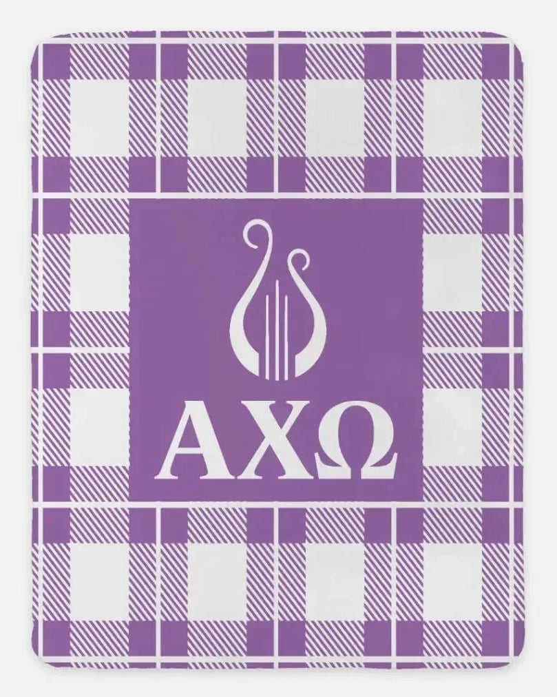 Alpha Chi Omega XL 60x80 Plaid Sherpa Throw Blanket Iris Throw Blankets