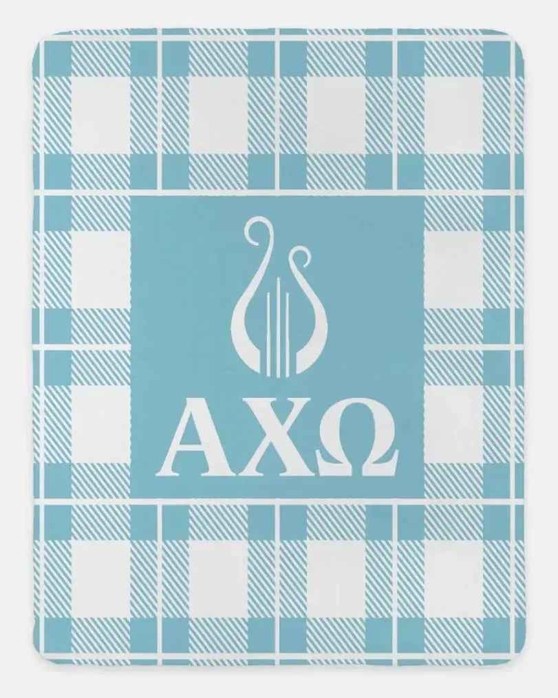 Alpha Chi Omega XL 60x80 Plaid Sherpa Throw Blanket Olympus Throw Blankets