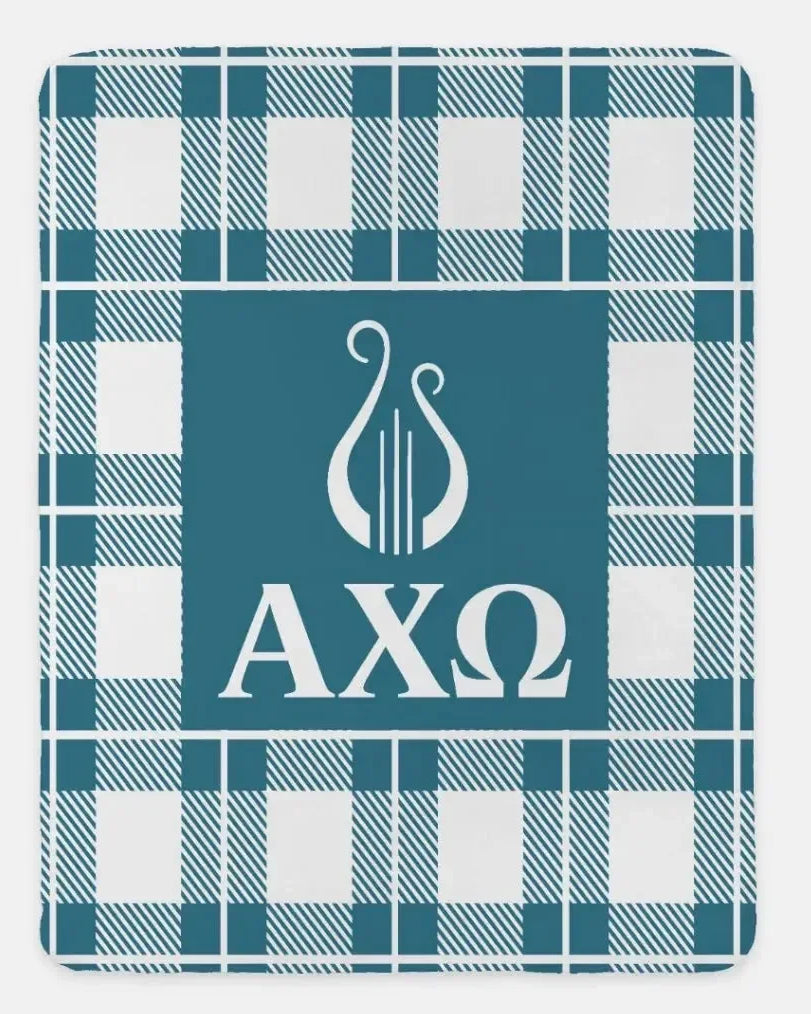Alpha Chi Omega XL 60x80 Plaid Sherpa Throw Blanket Vega Throw Blankets