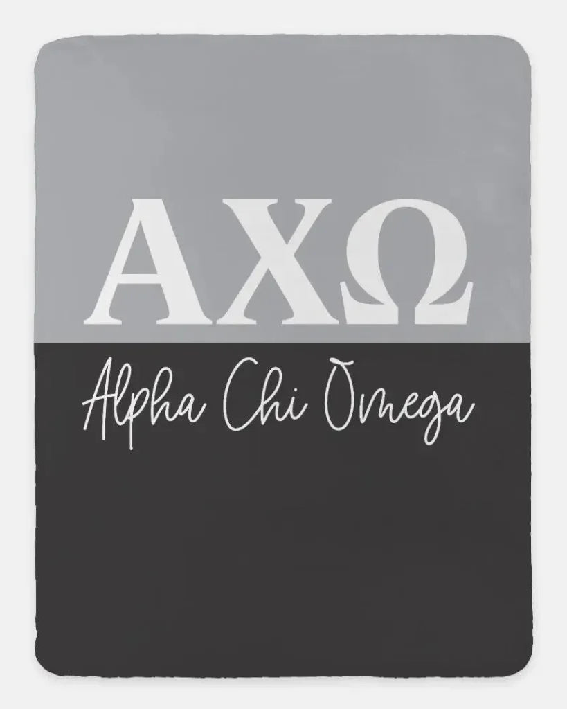 Alpha Chi Omega XL 60x80 Sherpa Throw Blanket Color Block Chord Ebony