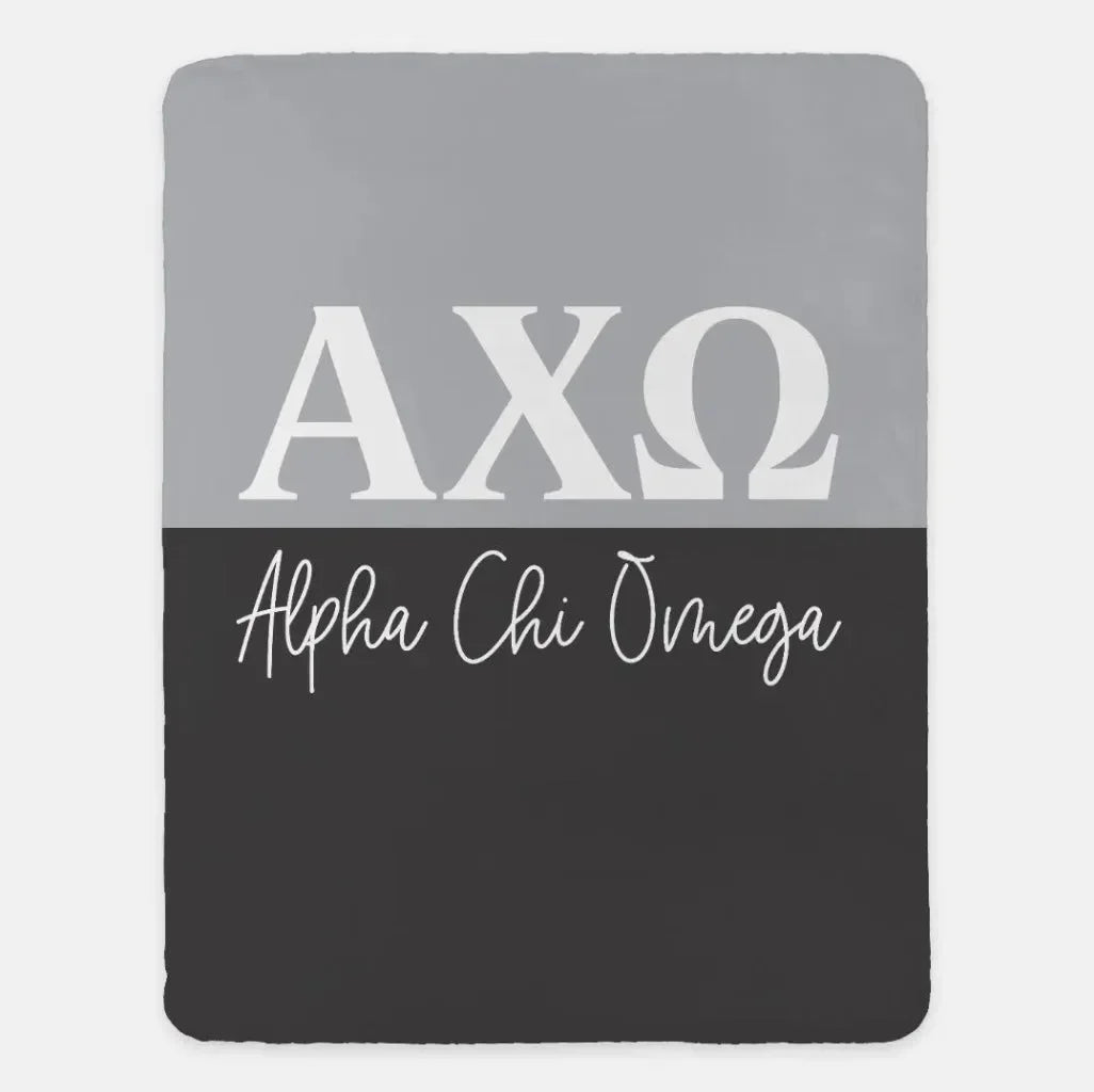 Alpha Chi Omega XL 60x80 Sherpa Throw Blanket Color Block Chord Ebony