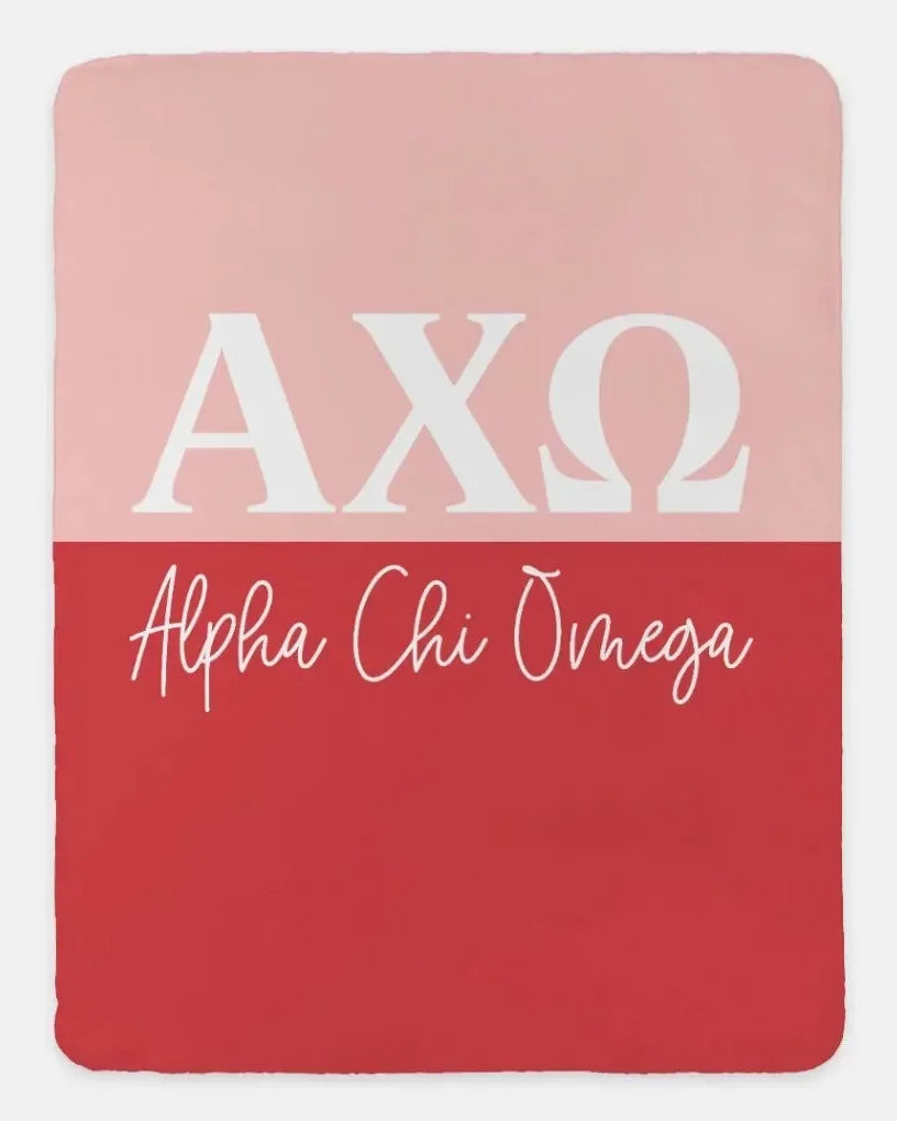 Alpha Chi Omega XL 60x80 Sherpa Throw Blanket Blanket - Color Block Hera Scarlet Throw Blankets