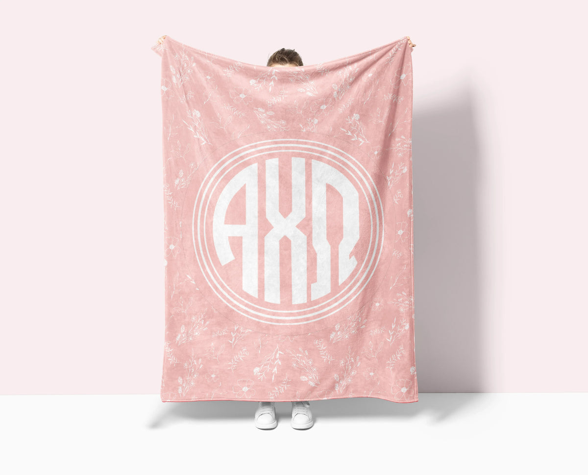 Alpha Chi Omega XL 60x80 Sherpa Throw Blanket - Vintage Floral | AXO