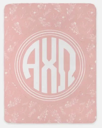 Alpha Chi Omega XL 60x80 Sherpa Throw Blanket - Vintage Floral Hera Throw Blankets