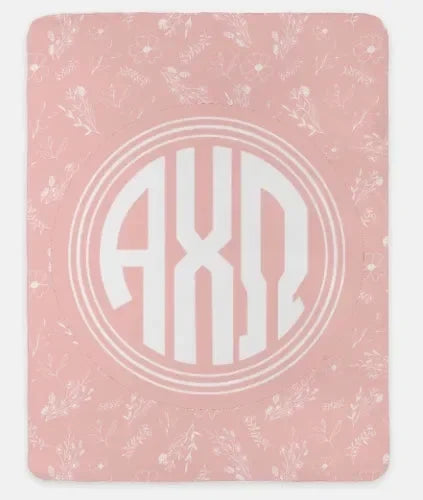 Alpha Chi Omega XL 60x80 Sherpa Throw Blanket - Vintage Floral Hera Throw Blankets