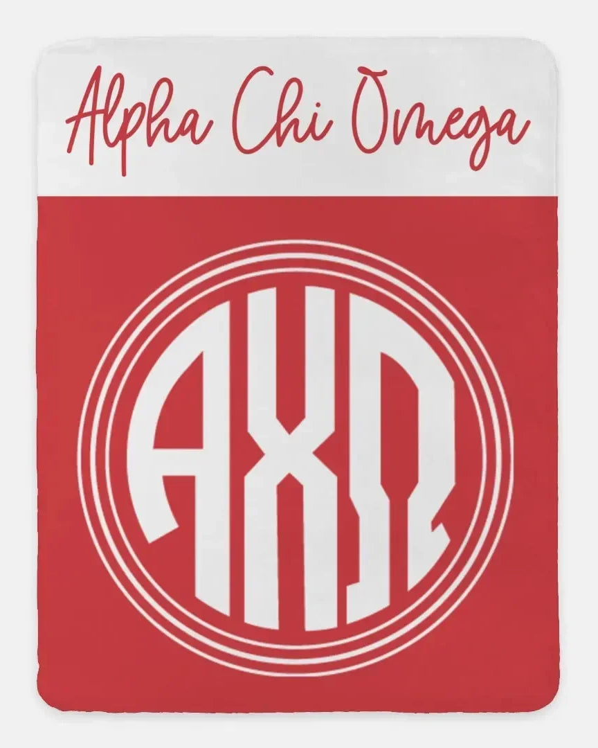 Alpha Chi Omega XL 60x80 Sherpa Throw Blanket - Wide Band Throw Blankets