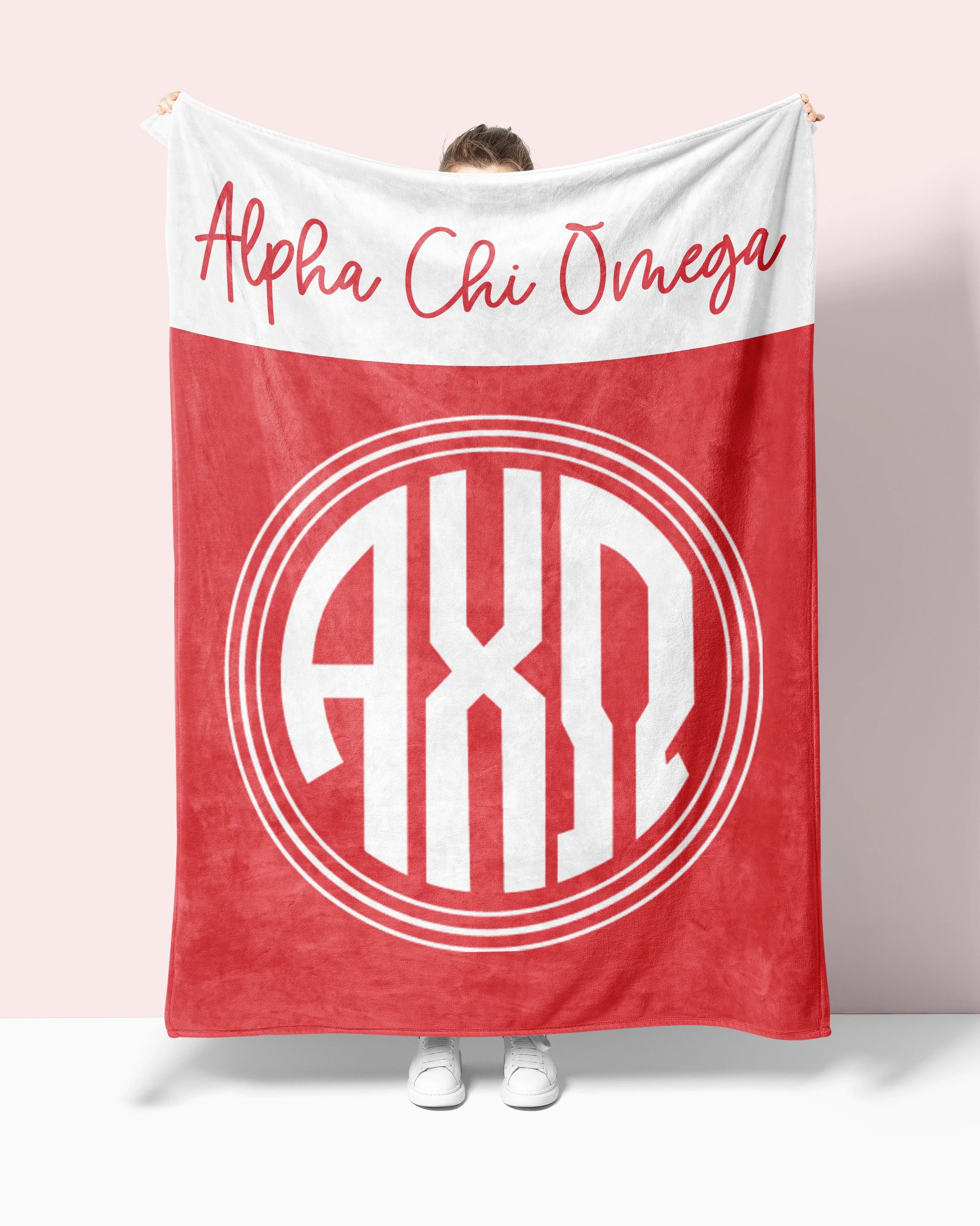 Alpha Chi Omega XL 60x80 Sherpa Throw Blanket - Wide Band | AXO Gifts