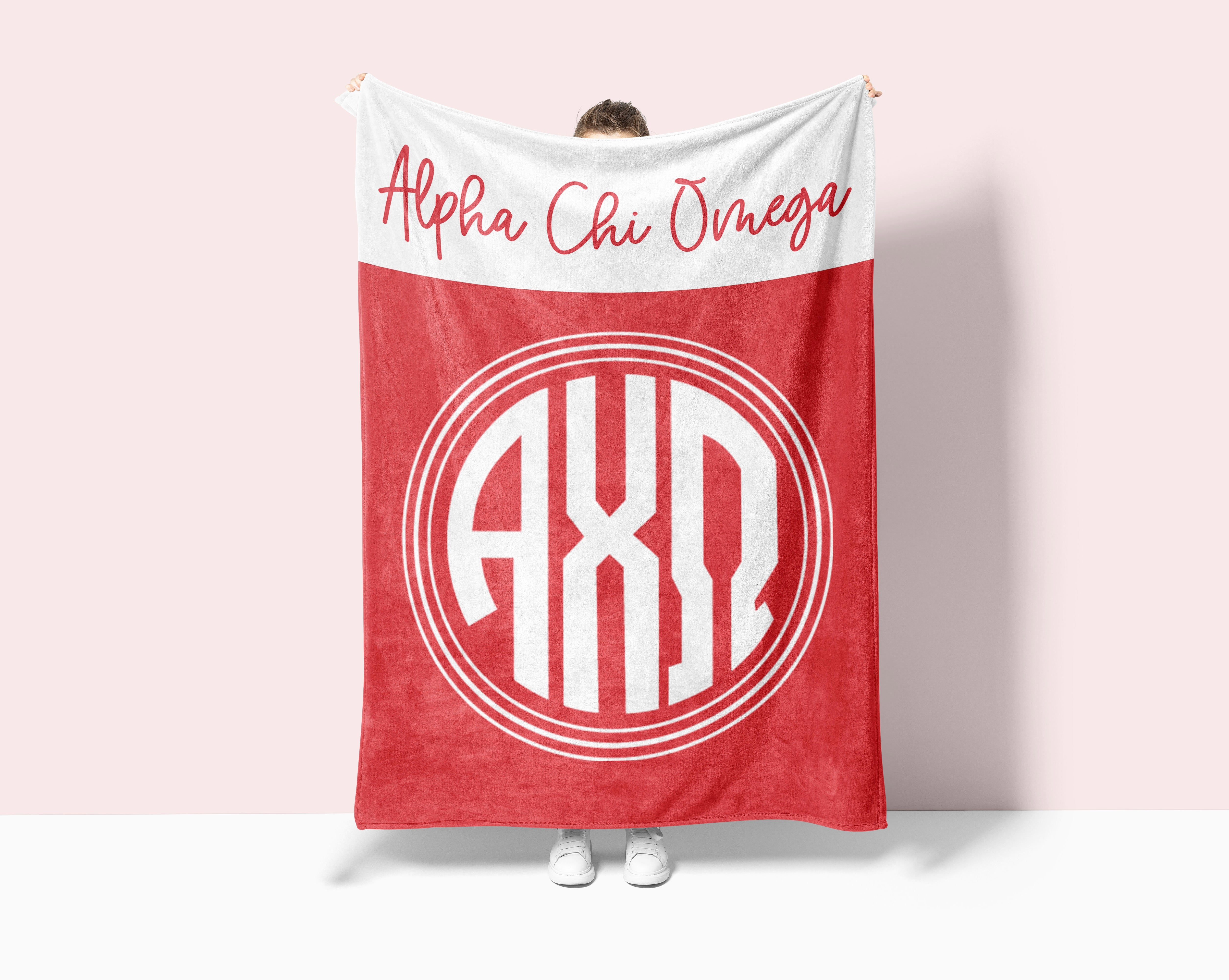 Alpha Chi Omega XL 60x80 Sherpa Throw Blanket - Wide Band | AXO Gifts