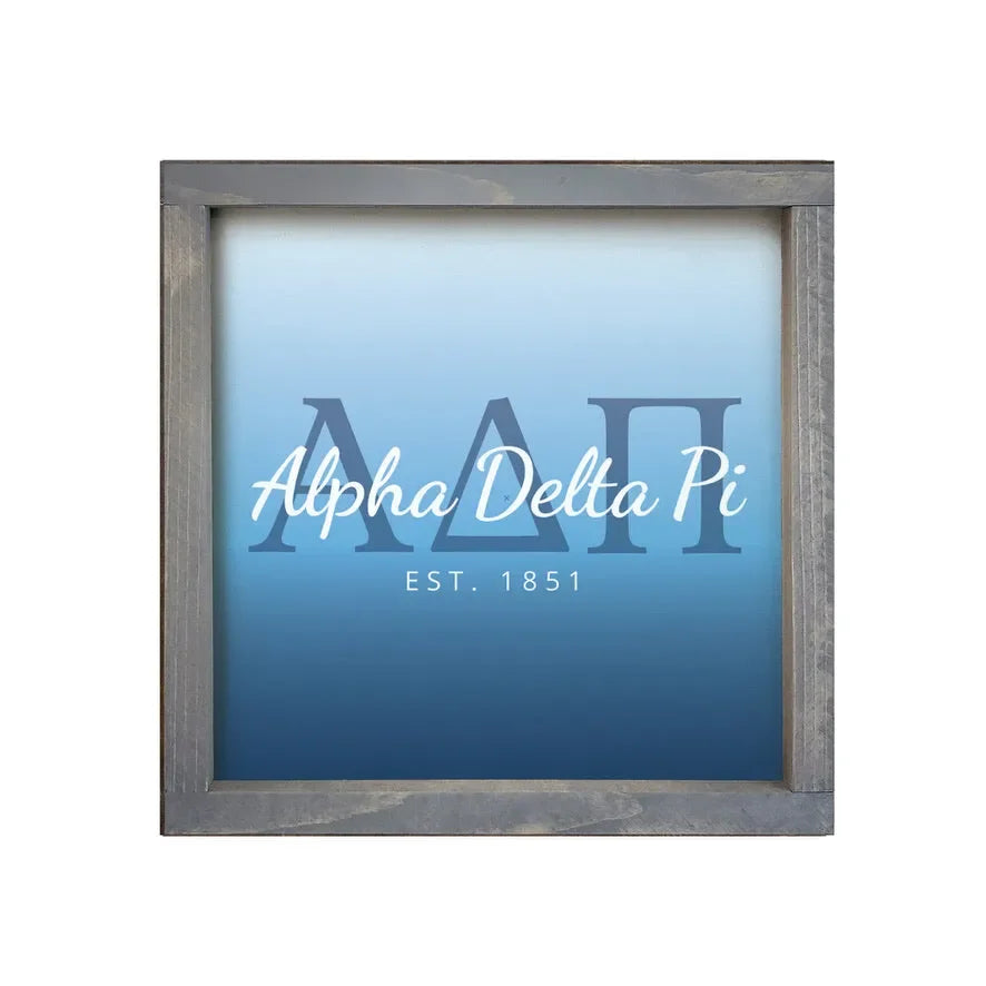 Alpha Delta Pi 12x12 Wood Framed Sign - Midnight Gradient Weathered Gray Wall Art & Signs