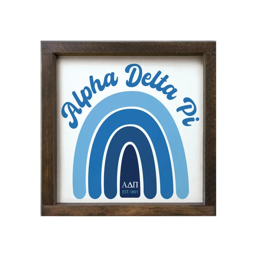 Alpha Delta Pi 12x12 Wood Framed Sign - Rainbow Walnut Stain Wall Art & Signs