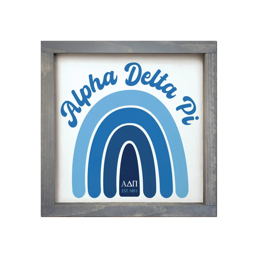 Alpha Delta Pi 12x12 Wood Framed Sign - Rainbow Weathered Gray Wall Art & Signs