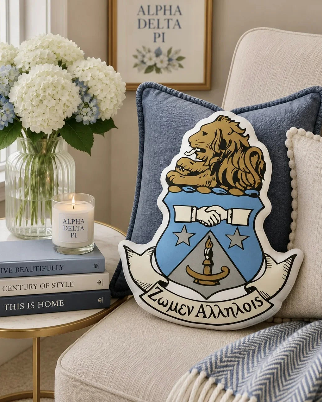 Alpha Delta Pi Crest Custom-shaped Throw Pillow | ADPi Gifts