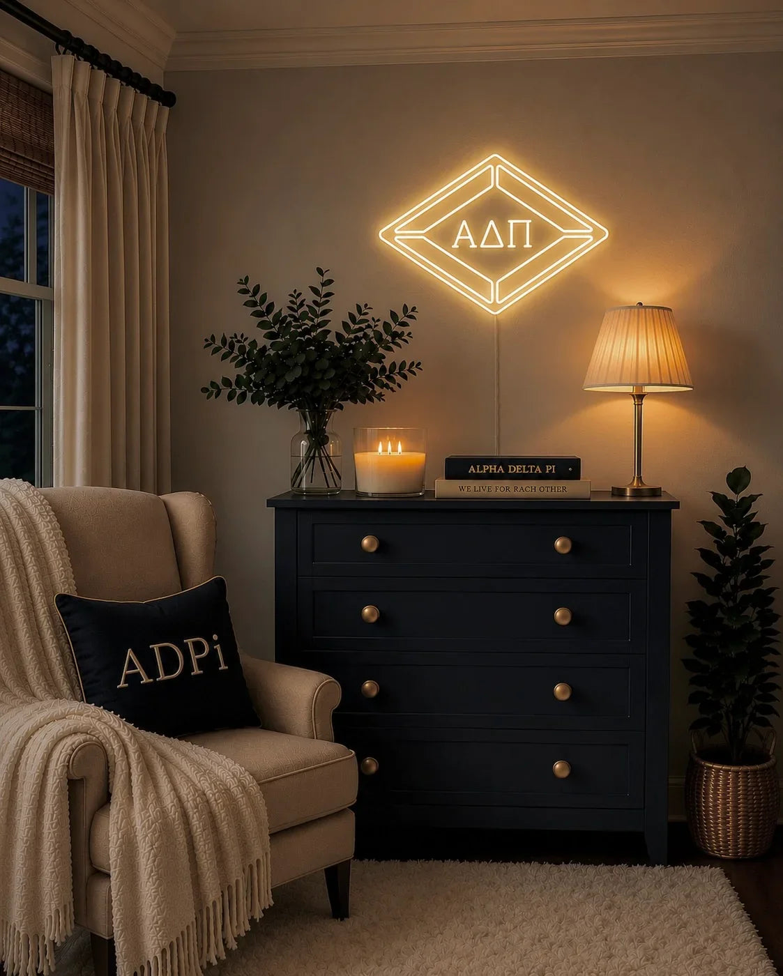 Alpha Delta Pi Diamond LED Neon Sign w/ Dimmer | ADPi Dorm Wall Art