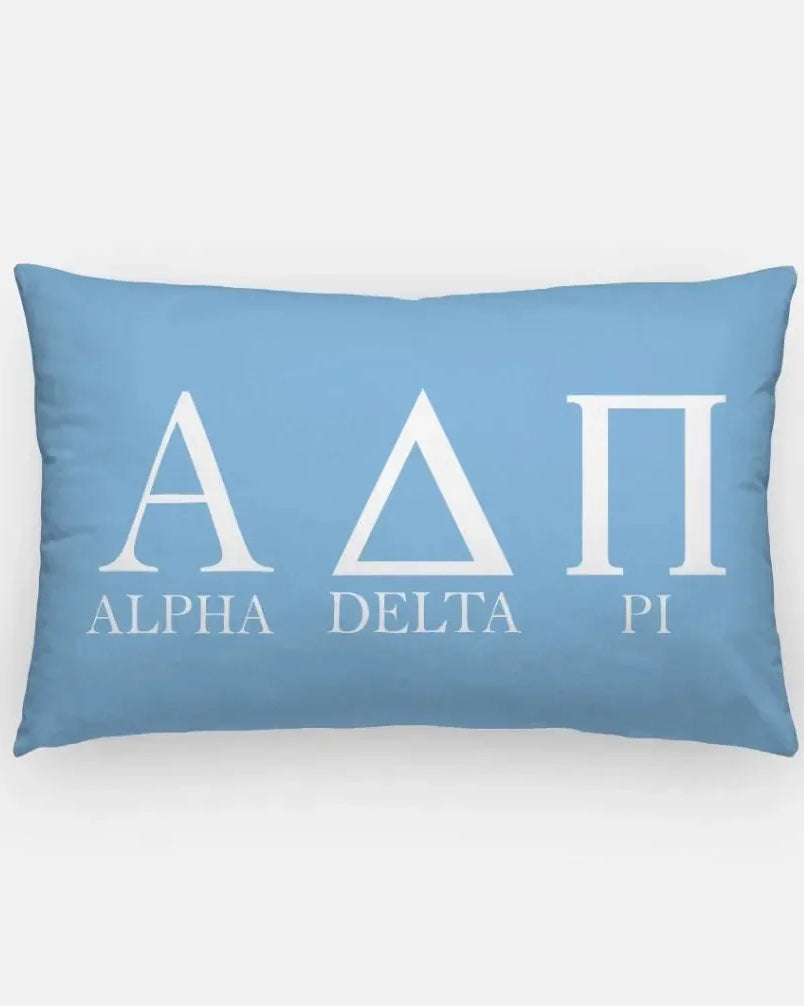 Alpha Delta Pi Lumbar Pillow Cover - Greek Letters Adelphean Blue Pillow Covers