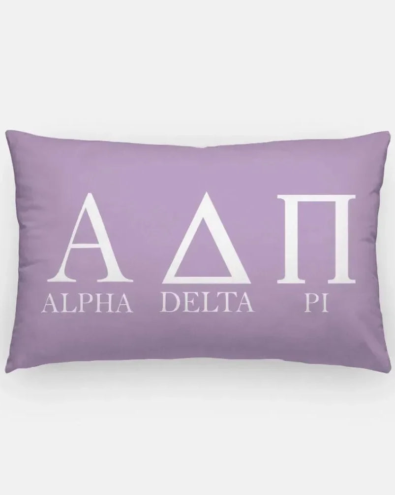 Alpha Delta Pi Lumbar Pillow Cover - Greek Letters Violet Pillow Covers