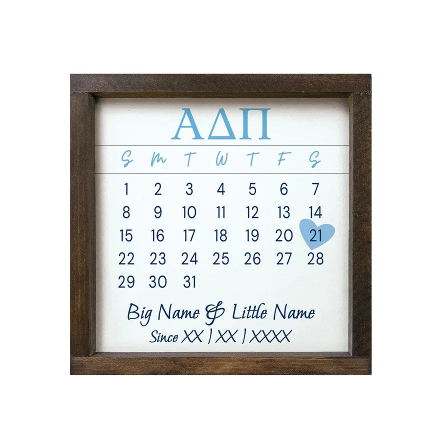 Alpha Delta Pi Personalized Big Little Calendar Framed Sign 12x12